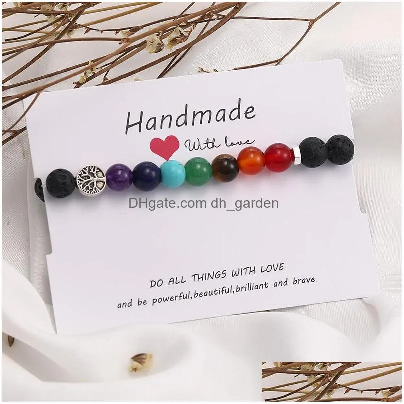 Beaded Handmade 8Mm 7 Chakras Natural Lava Stone Beads Bracelet For Men Buddha Head Tree Of Life Owl Elephant Charm Fashion Jewelry D Dhx4E