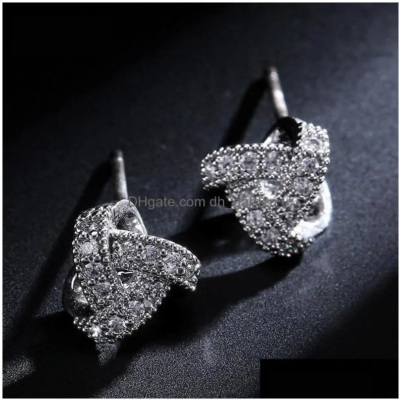 Stud Knot Love Cubic Zirconia Stud Earring For Women Girl Fashion 925 Sier Antiallergy Pin Ing Party Designer Jewelry Drop Dhgarden Dh1Dp