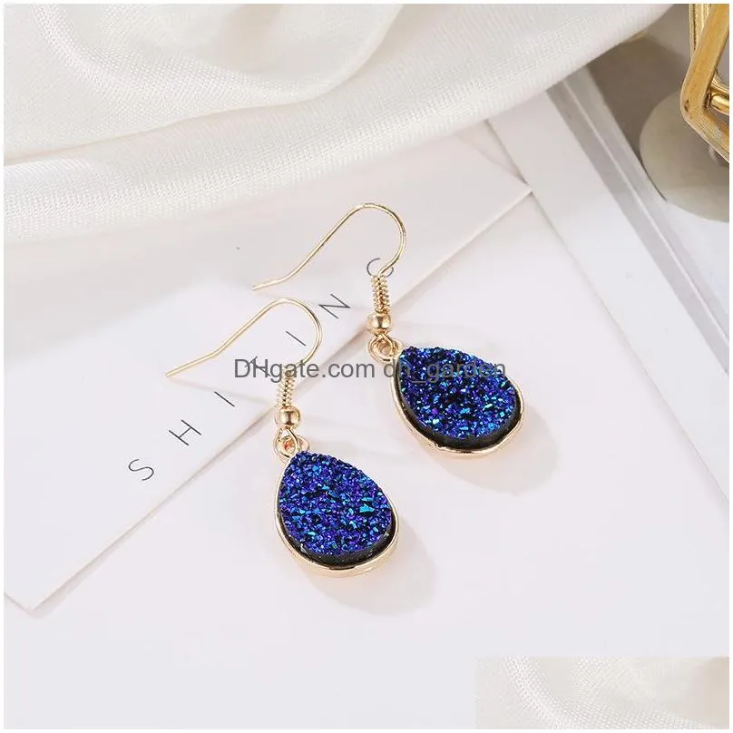 Dangle & Chandelier Unique Design Green Pink Blue White Teardrop Resin Druzy Pendant Hook Dangle Earring For Women Girls Fa Dhgarden Dhrlk