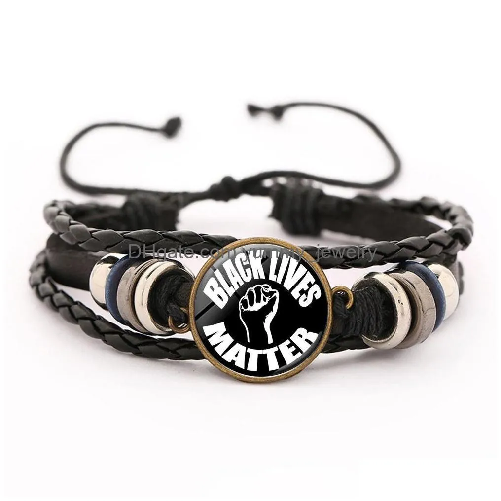 Charm Bracelets Black Lives Matter Leather Bracelets I Cant Breathe Letters Fashion Adjustable Braid Vintage Bead Charm Bracelet For Dhziq