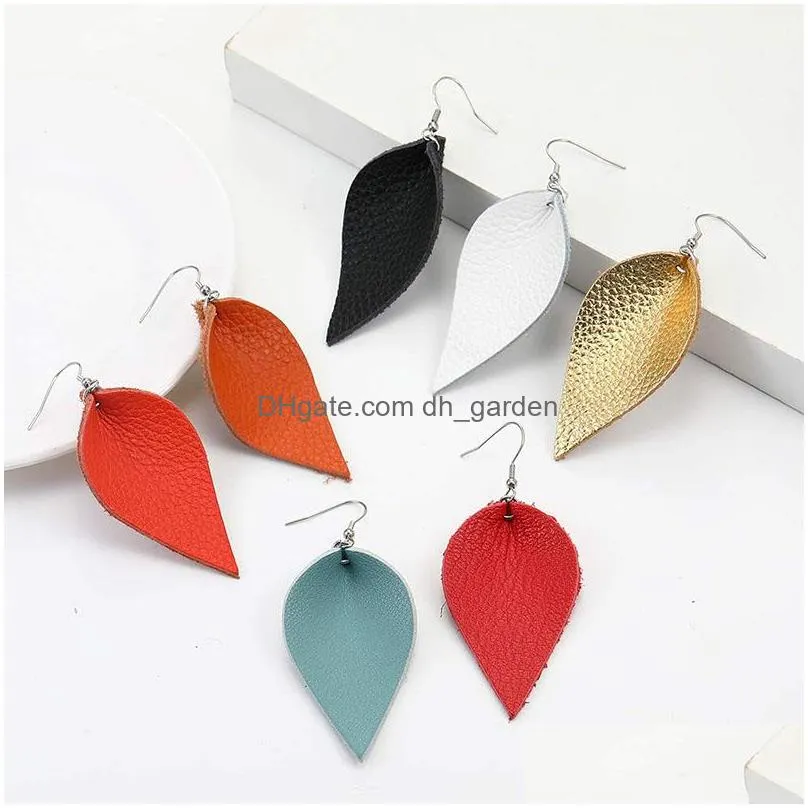 Dangle & Chandelier Colorf Classic Leaf Genuine Leather Dangle Earrings For Women Personalized Design Statement Lightweight Earring J Dhxrq