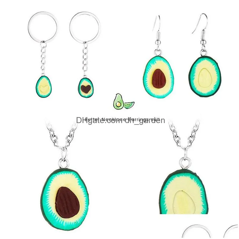 Pendant Necklaces New Arrival Fruit Avocado Earrings Dangle Necklace Keychain Set For Women Girl Creative Soft Y Cute Charms Dhgarden Dhga8