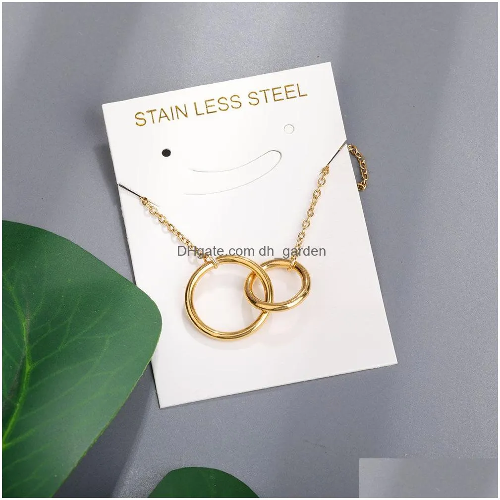 Pendant Necklaces Fashion Friendship Double Circles Pendant Necklaces Gold Sier Chain Necklace Women Two Interlocking Infini Dhgarden Dhhbj