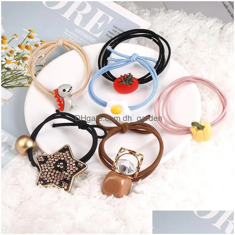 Hair Rubber Bands Korea Style Women Girl Elastic Hair Band Sweet Acrylic Zircon Ties Rope Scrunchy Ponytail Holder Fashion Designs Ac Dhpsn