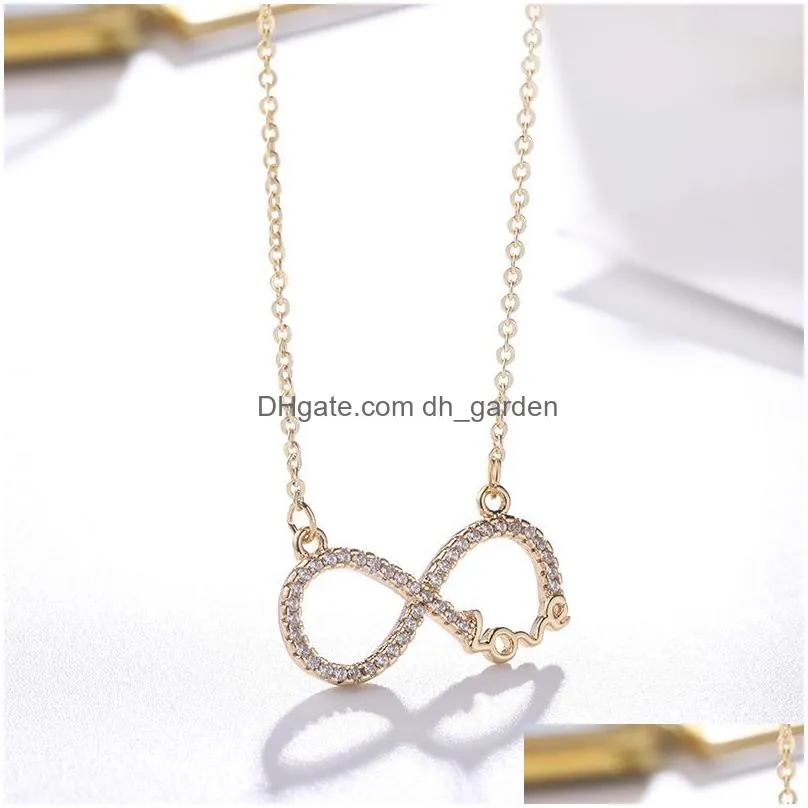 Pendant Necklaces New Arrival Copper Zircon Infinity Love Pendants Necklace For Couple Girlfriend Gold Sier Color Long Drop Dhgarden Dh2Bd