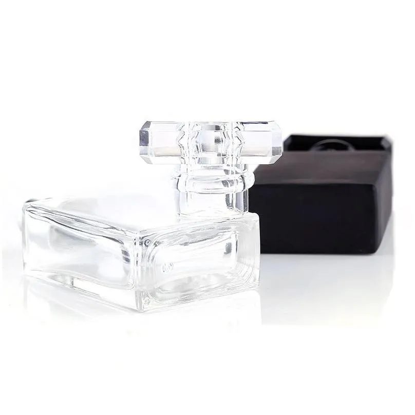 wholesale 30ml clear black portable glass perfume spray bottles empty cosmetic containers with atomizer for traveler 3 colors
