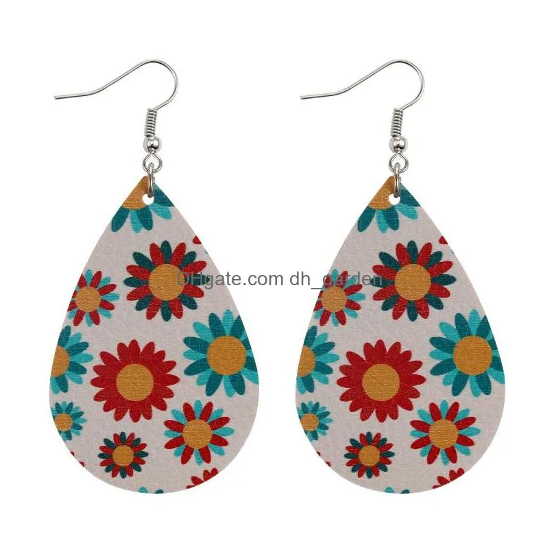 Dangle & Chandelier Bohemia Design Daisy Printed Pu Leather Earrings For Women Girl Fashion Flower Dangle Drop Hook Ear Par Dhgarden Dhxmg