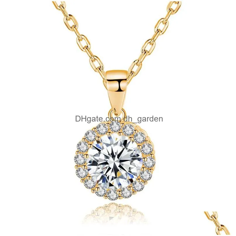 Pendant Necklaces 18K Gold Plated Round Cz Pendant Necklace Cubic Zirconia Cluster For Women Party Bridal Wedding Jewelry Dr Dhgarden Dhgwd