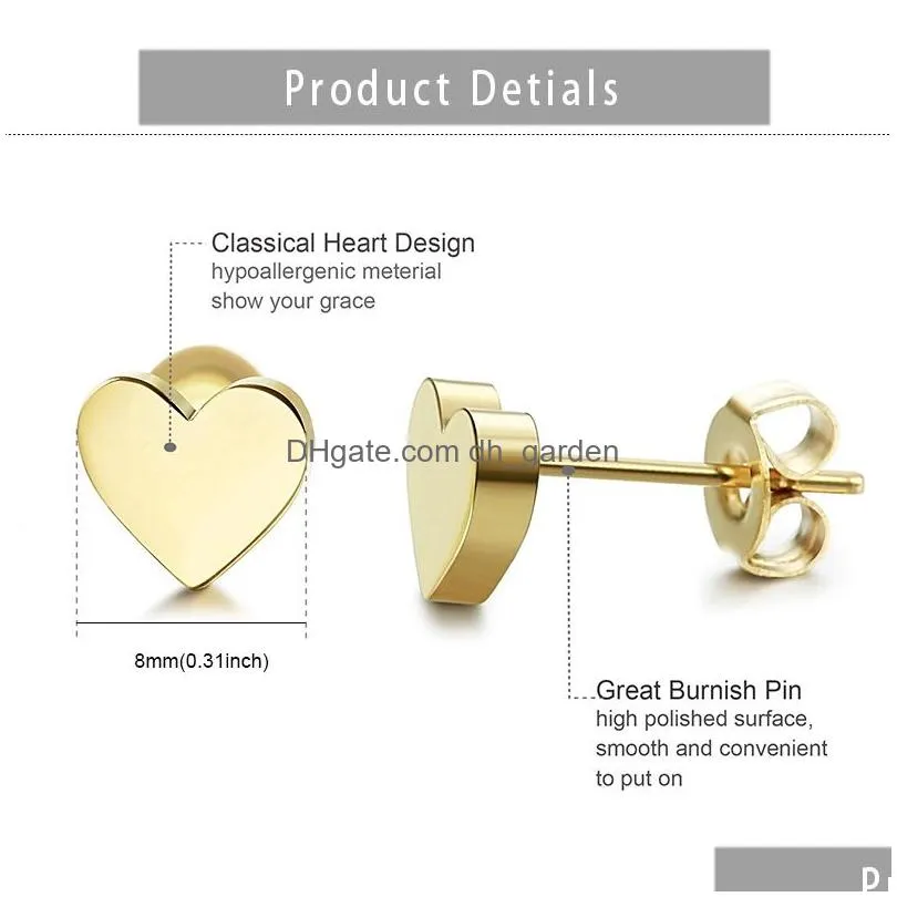 Stud New Personalized Lovely Stainless Steel Geometric Earring Heart Triangle Round Star Stud Earrings For Women Gold Plated Cute Tin Dhnye