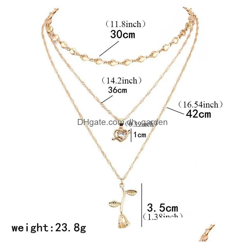 Pendant Necklaces Fashion Mtilayer Pendant Necklace Set For Women Peach Heart Cupid Love Rose Flower Crystal Jewelry Gift Dr Dhgarden Dhumo