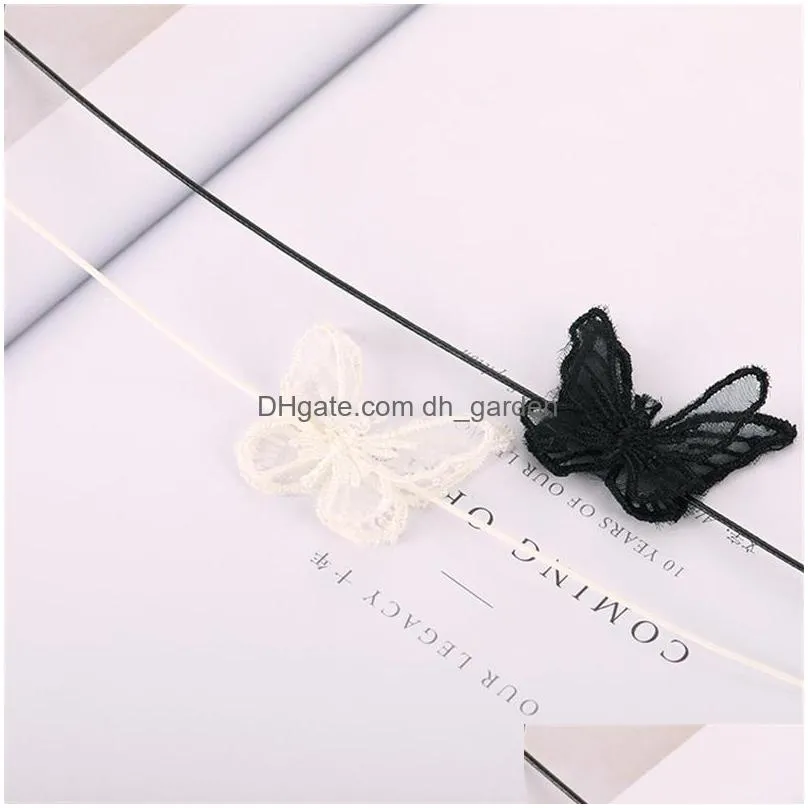 Pendant Necklaces Fashion White/Black Lace Butterfly Choker Necklace For Women Clavicle Chain Korea Style Elegant Jewelry Gift Wholesa Dhhob