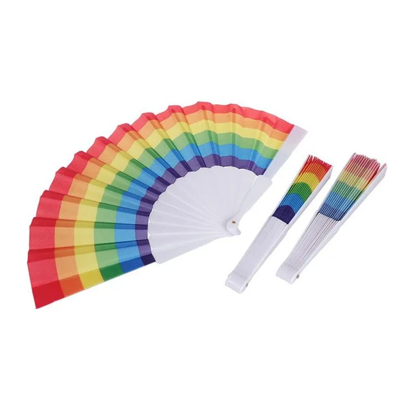 Party Favor 23Cm Folding Spain Rainbow Pride Festival Style Hand Fan Dance Wedding Party Fabric Folding-Hand Fans Drop Delivery Home G Dhqvx