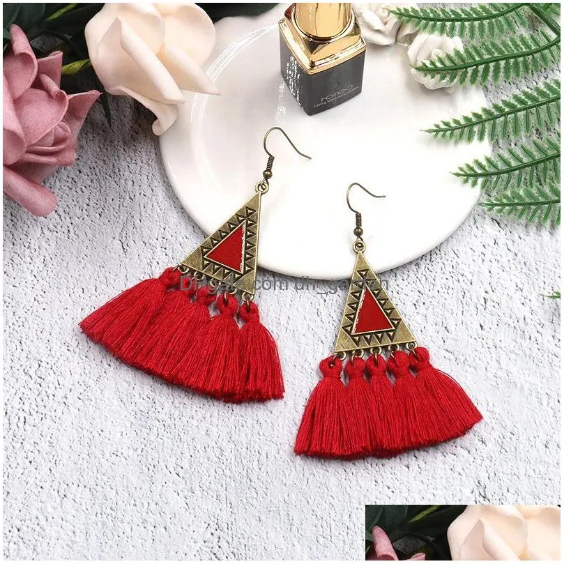 Dangle & Chandelier Vintage Ethnic Triangle Tassel Statement Dangle Earrings For Women Bohemian Long Fringed Drop Earring E Dhgarden Dhixn