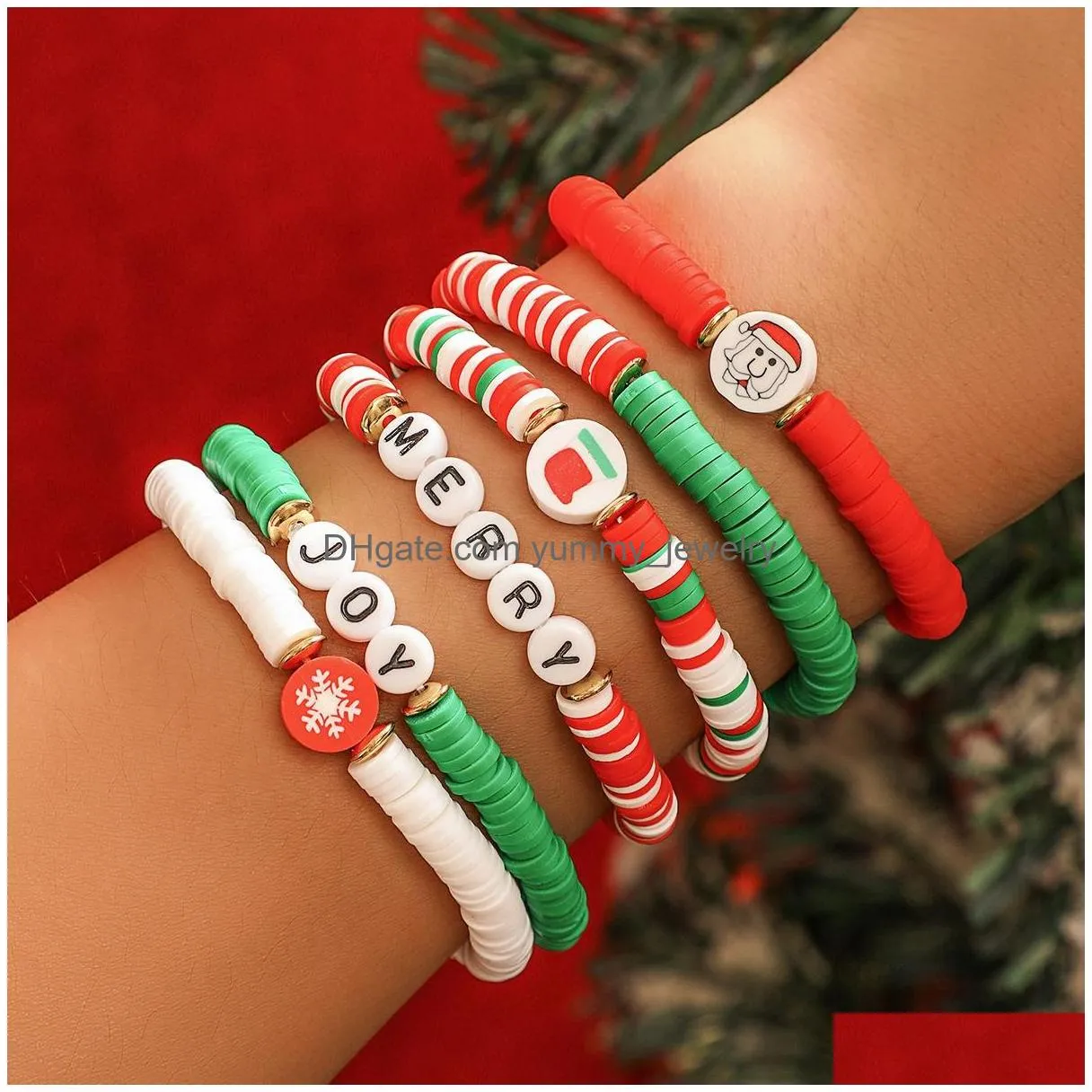 Beaded Christmas Stretch Bracelets Set Surfer Heishi Stackable Strands Clay Bead With Elastic String Letter Boho Beach Friendship For Dhczm