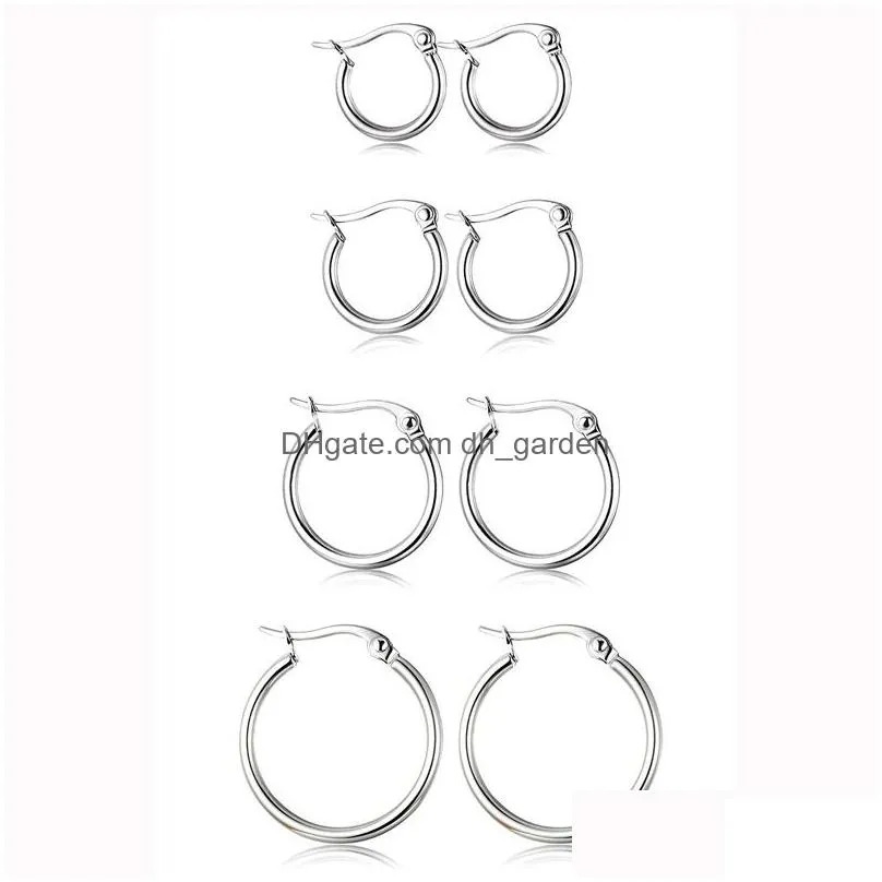 Hoop & Huggie New Fashion 316L Stainless Steel Big Hoop Earrings For Cartilage Women Gold Sier Small Circle Round Jewelry Wholesale D Dhril