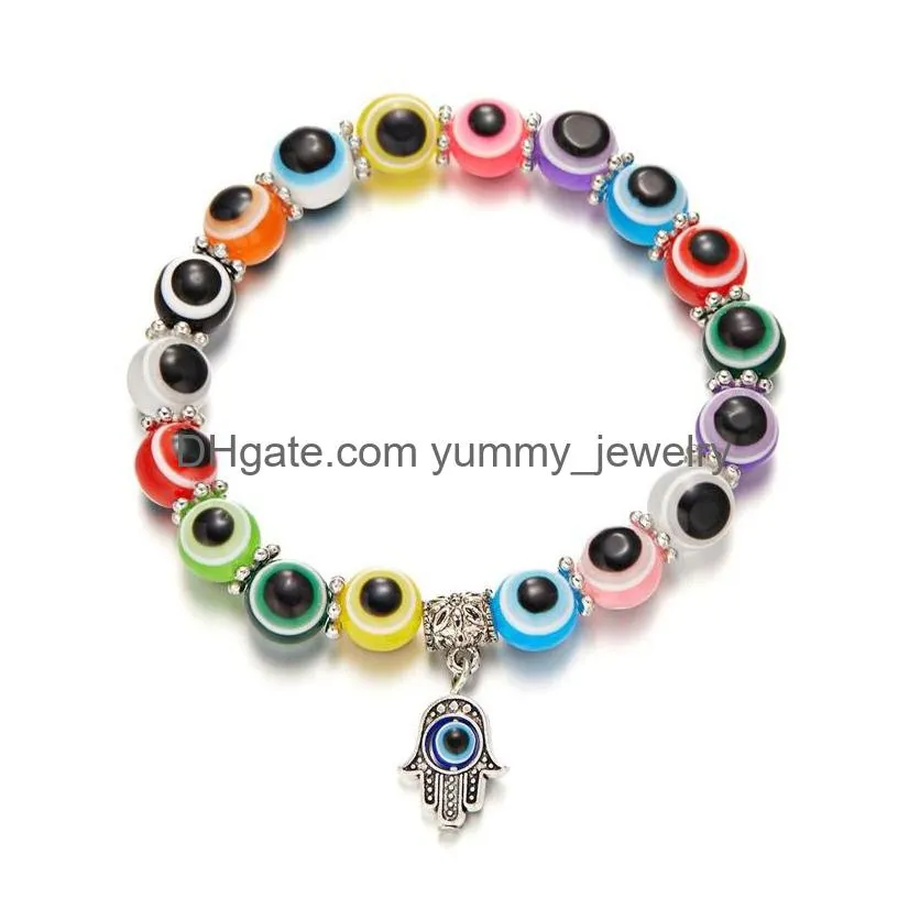 Beaded Classic Turkish Evil Eye Strands Bracelet Charms Fatima Hamsa Hand Lucky Blue Eyes Beaded Bracelets For Women Men Lovers Elast Dh6Py