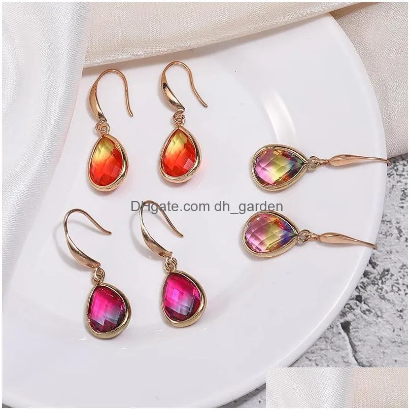 Dangle & Chandelier Fashion Design Round Water Drop K9 Crystal Earrings For Women Colorf Rhinestone Gold Plate Hook Dangle Jewelry Dr Dhy3L