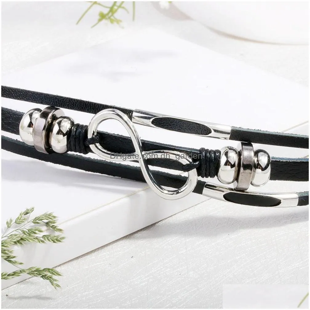 Chain Infinity Leather Bracelet Mtilayer Wrap Bracelets Wrist Band Cuffs For Women Men Friendship Fashion Jewelry Gift Wholesale Drop Dhxde