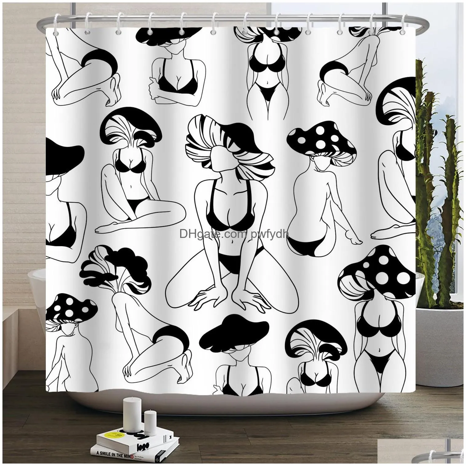 shower curtains retro rainbow mushroom curtain trippy abstract boho floral bathroom polyester waterproof fabric bathtub screen 230626