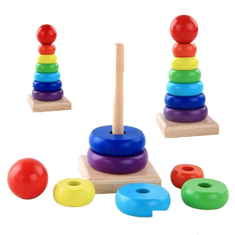 wholesale colorful wooden toy set tower early education puzzle toy school supplies