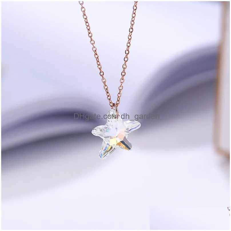 Pendant Necklaces New Titanium Steel Lucky Star Pendant Necklace For Women Girlfriend Sparkling Crystals Jewelry Birthday Gi Dhgarden Dh1Gb