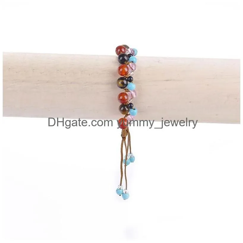 Beaded Handmade Braided Beaded Strands Bracelets For Men Women Natural Stone Agate Crystal Beads Pendant Bracelet Girls Ladies Hand J Dhket