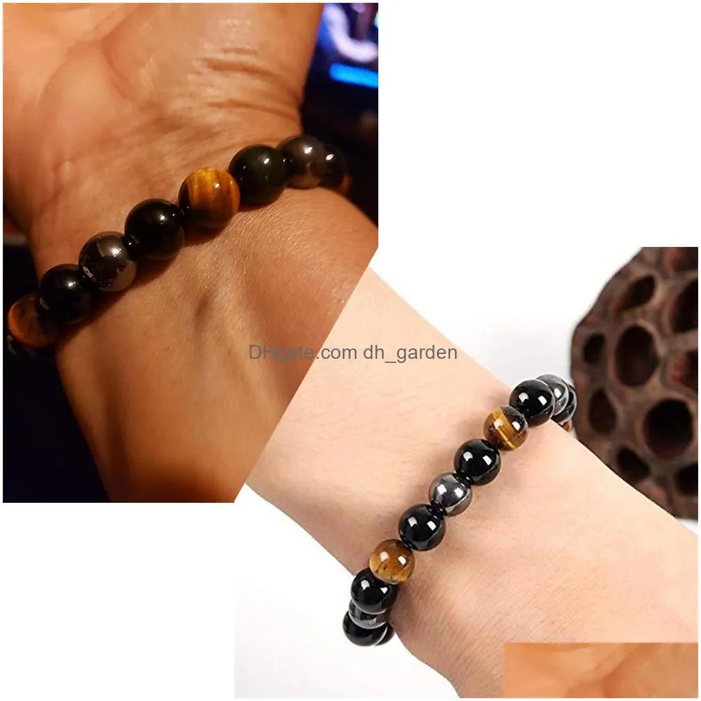 Charm Bracelets 8Mm 10Mm Beads Magnetic Hematite Black Obsidian Charm Bracelets Men Tiger Eye Stone Wood Bead Couple Bracelet For Wom Dhj7X