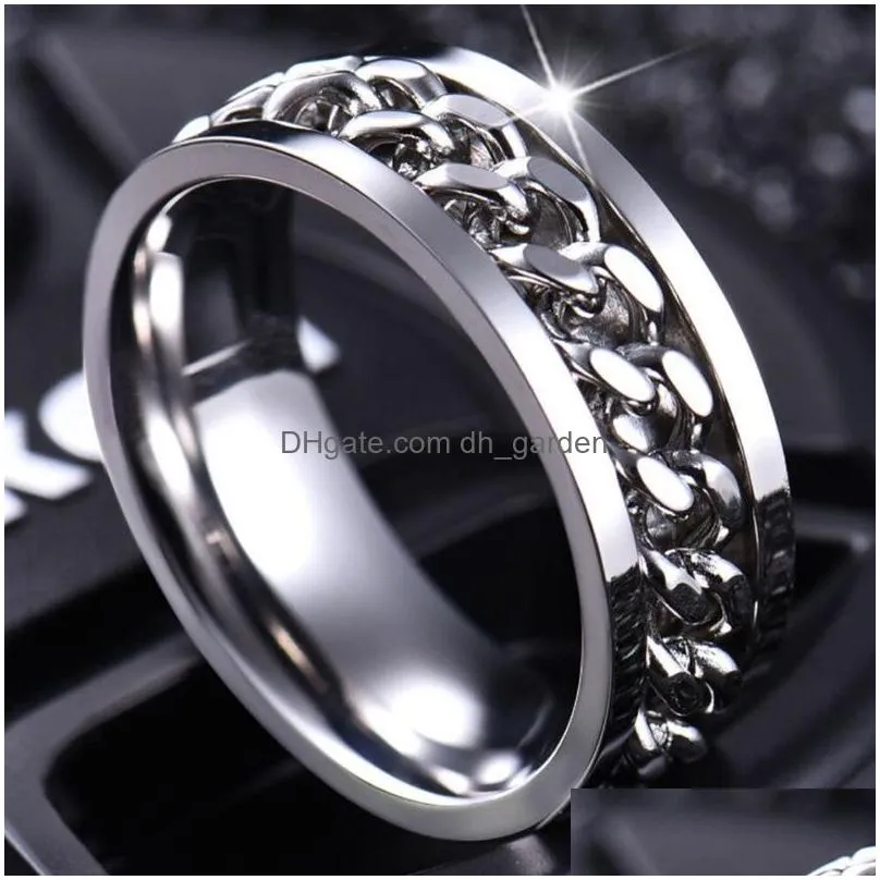 Cluster Rings High Quality Titanium Steel Couple Rings For Women Men Personality Hip-Hop Chain Rotating Ring Fashion Jewelr Dhgarden Dhrnc