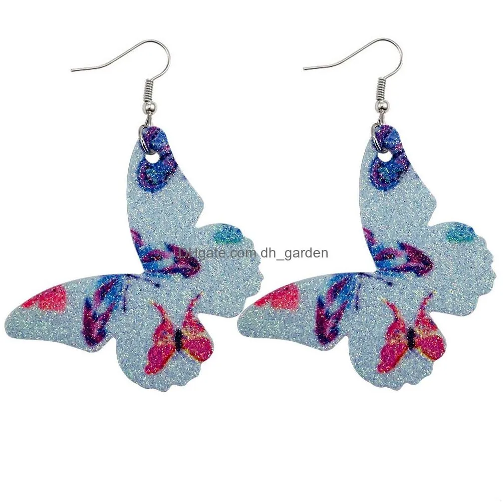 Dangle & Chandelier New Classic Faux Leather Butterfly Earrings For Women Bomemia Dangle Wedding Double Sides Sequins Printing Fashio Dhcsq