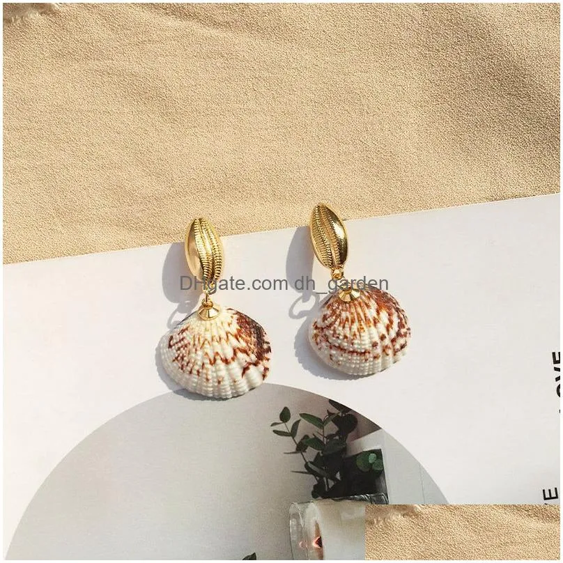 Dangle & Chandelier Fashion Colorf Natural Shell Dangle Earring For Women Boho Gold Plating Alloy Hoop Summer Beach Jewelry Dhgarden Dhvib