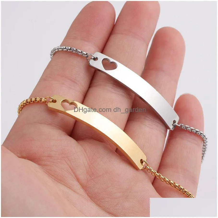 Chain Trendy Love Heart Stainless Steel Bracelet Can Custom By Yourself Gold Sier Charm Bracelets Blank Bar For Women Jewel Dhgarden Dhqgl