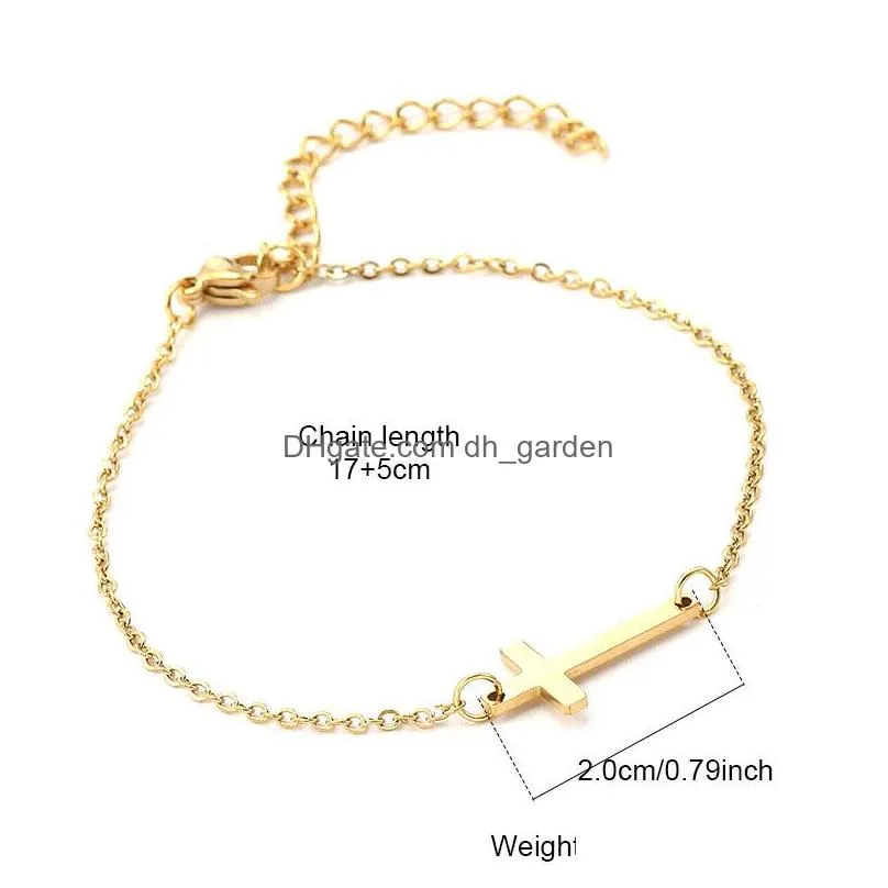 Chain Simple Jesus Cross Stainless Steel Charm Bracelet For Women Bohemia Sier Gold Plated Adjustable Fashion Friendship Je Dhgarden Dh1Td