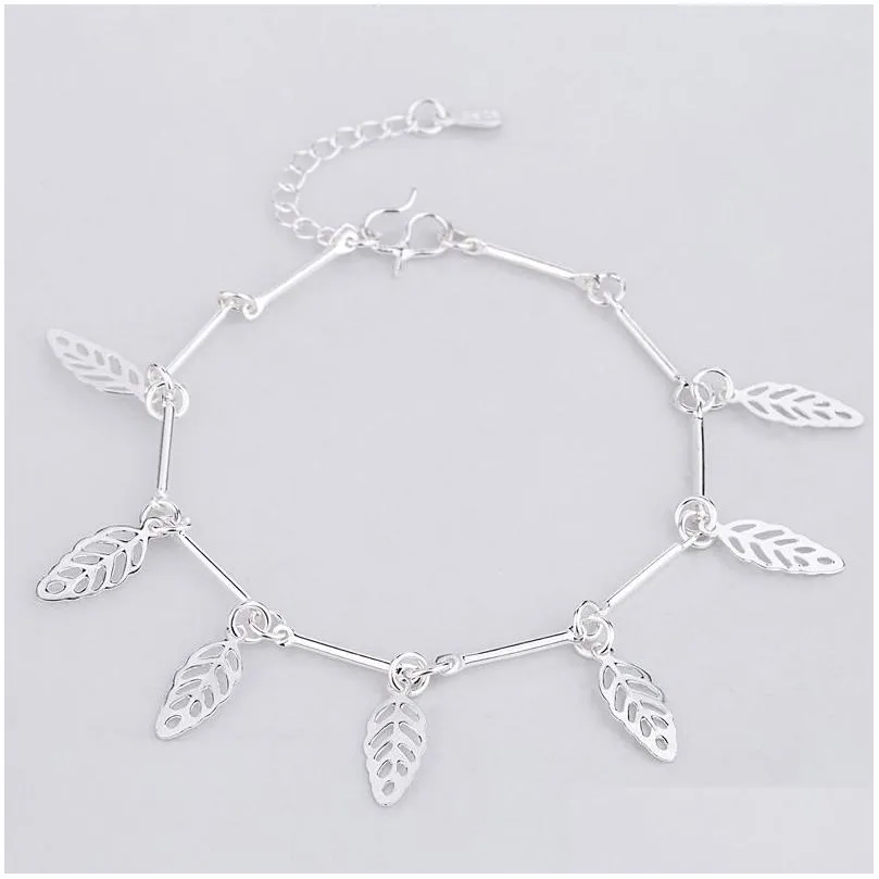 Charm Bracelets 9 Designs 925 Sterling Sier Bracelets For Women Girls Fashion Charm Bangle Cross Butterfly Star Heart Bell Ball Leaf Dhjgl