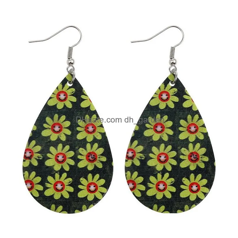 Dangle & Chandelier Bohemia Design Daisy Printed Pu Leather Earrings For Women Girl Fashion Flower Dangle Drop Hook Ear Par Dhgarden Dhxmg