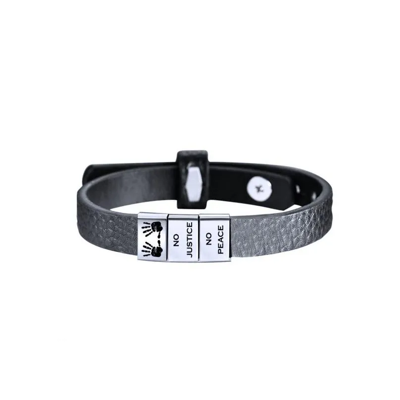 Charm Bracelets Fashion Adjustable Leather Bracelets Black Lives Matter I Cant Breathe Letter Vintage Stainless Steel Men Bracelet Ba Dhqvn