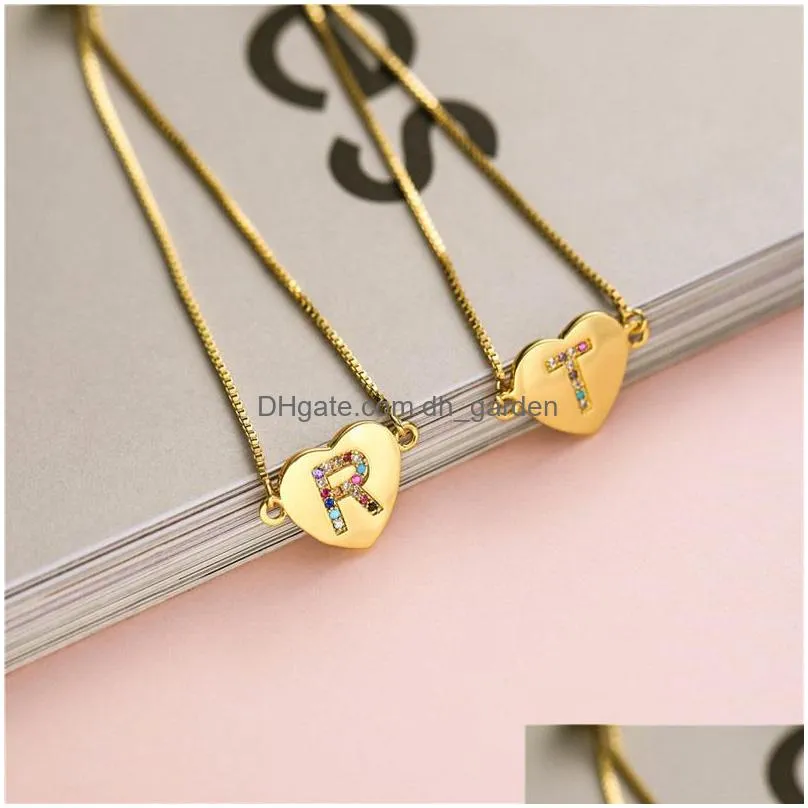 Chain Fashion 26 Initial Letter Charm Bracelet Gold Plated Cubic Zirconia A To Z Adjustable English Alphabet For Women Jewelr Drop De Dhpqj