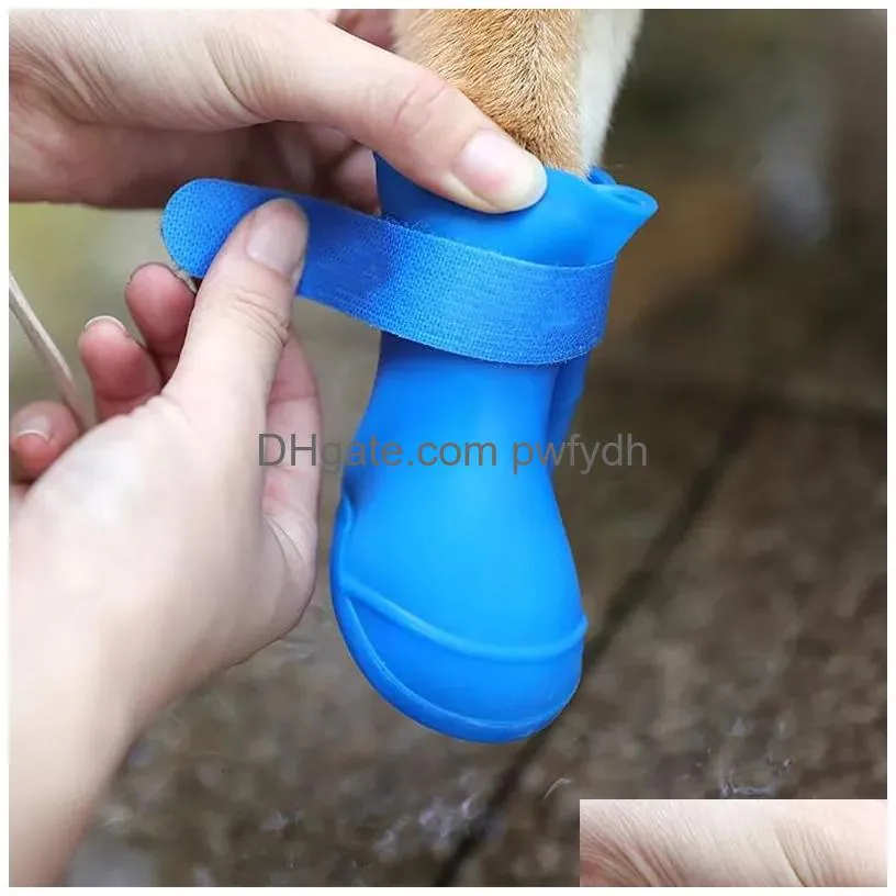 pet protective shoes 4pcs waterproof rainshoe anti slip rubber boot for small medium large dogs cats outdoor shoe dog ankle boots accessories