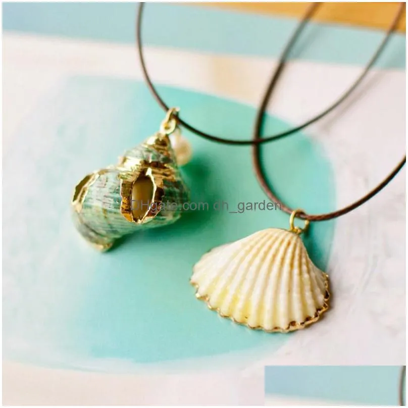 Pendant Necklaces Fashion Summer Simple Natural Starfish Conch Seashell Pendant Necklace Rope Chain Shell Necklaces Beach Jewelry For Dhoxn