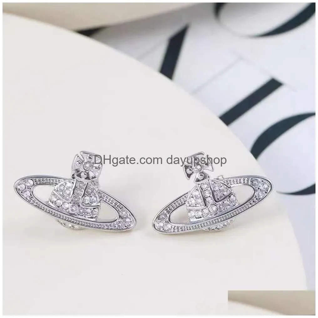 Designer High Quality Hip Hop Empress Dowager Design French Instagram Style Womens Fl Diamond Earrings Drop Delivery Dhy73