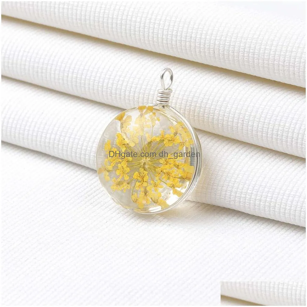 Charms Mticolor Dried Flower Glass Pendant Charm For Women Diy Handmade Ball Necklace Earring Bracelet Charms Jewelry Wholesale Drop D Dhstd