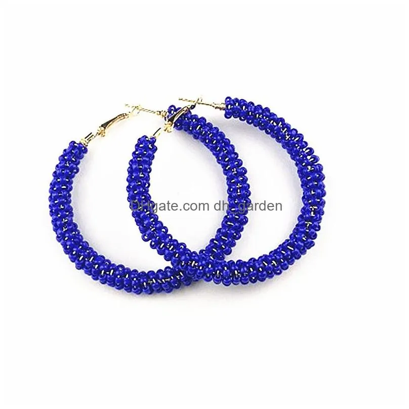 Hoop & Huggie New Big Round Hoops Earrings Bohemian Fashion Colorf Beads Circle Jewelry Statement Party For Women Wholesale Drop Deli Dhgxv