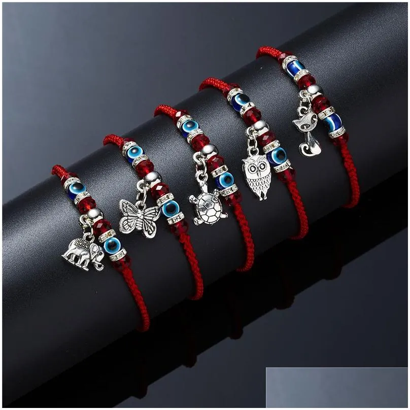 Charm Bracelets Lucky Blue Evil Eye Charms Bracelets Fatima Hamsa Hand Adjustable Red String Thread Rope Couple Bangles Women Men Hea Dhmso
