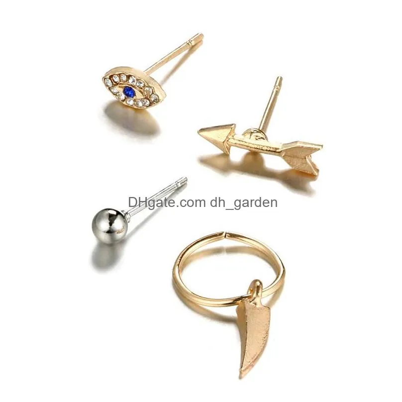 Stud Punk Style Small Arrow Crystal Evil Blue Eye Stud Earring Set For Women Gold Color Geometric With Gift Card Party Jewelry Drop D Dhbka
