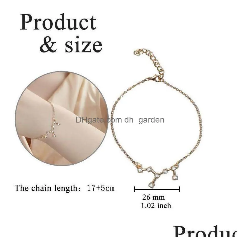 Chain Sale 12 Constellation Crystal Charm Chain Bracelet For Women Girl Fashion Gold Sier Adjustable Anklet Jewelry Student Dhgarden Dhv7U