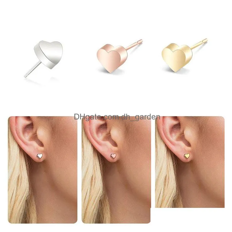 Stud New Personalized Lovely Stainless Steel Heart Stud Earring For Women Gold Sier Rose Cute Small Fashion Jewelry Drop De Dhgarden Dhlss