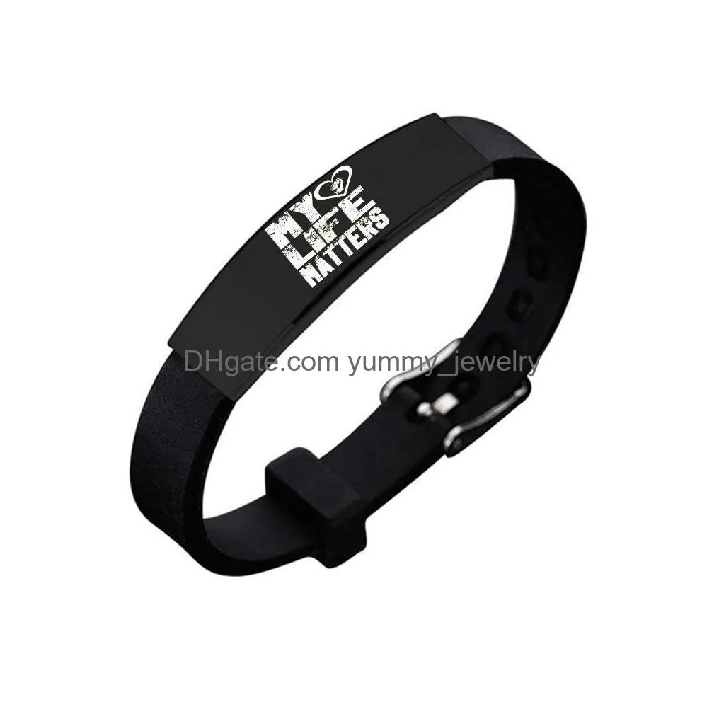 Jelly Black Lives Matter Bracelets Bangle For Men Women New Fashion American Protest Stainless Steel Sile Letters Bracelet Jewelry Dr Dhcat
