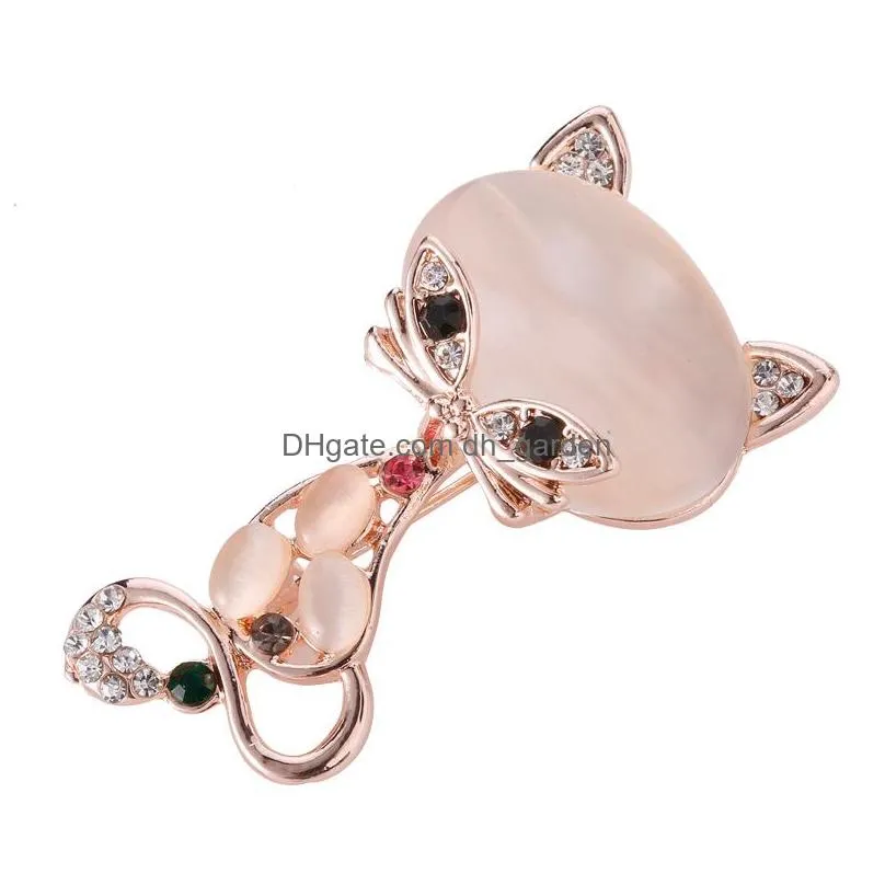 Pins, Brooches Opal Stone Fox Brooch Pin For Women Men Suit Shirt Collar Rhinestone Cute Animal Brooches Elegant Jewelry Gift Wholesa Dhrhw