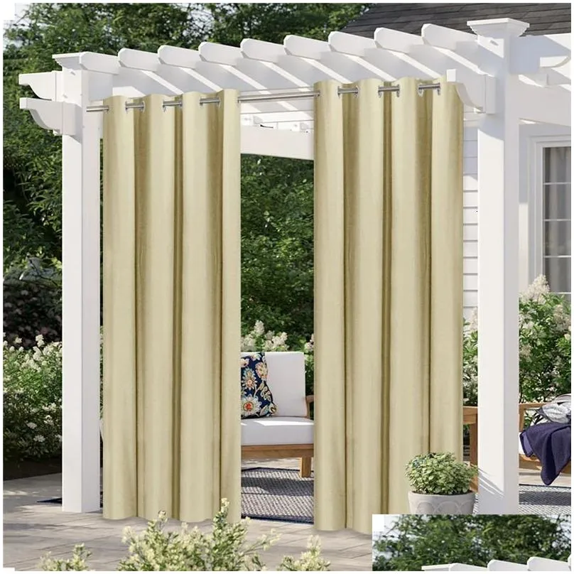 1pc garden patio eyelet ring top curtain sun blocking waterproof thermal insulated blackout privacy garden outdoor summer 240115