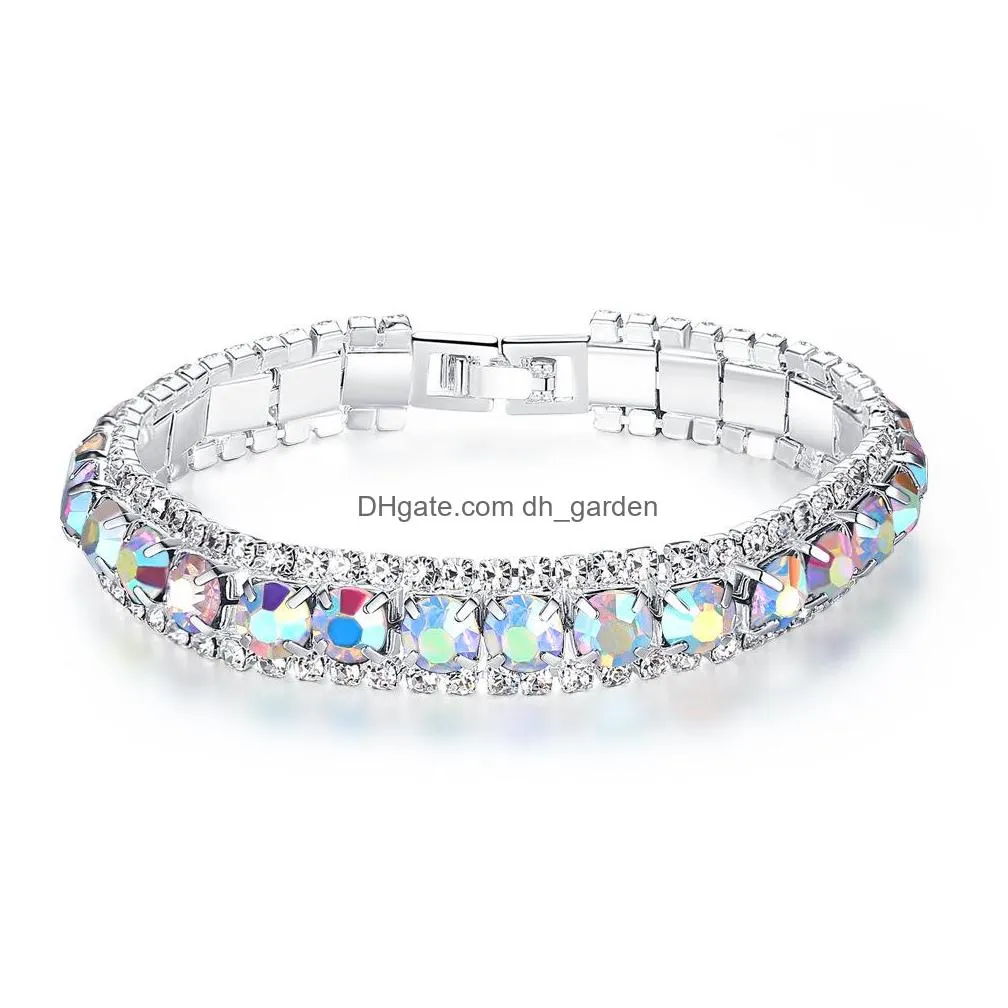 Chain Fashion Sparkling Round Crystal Bracelet For Womens Sier Plated Chain Jewelry Party Wedding Mother Day Gift Drop Deli Dhgarden Dhfkv