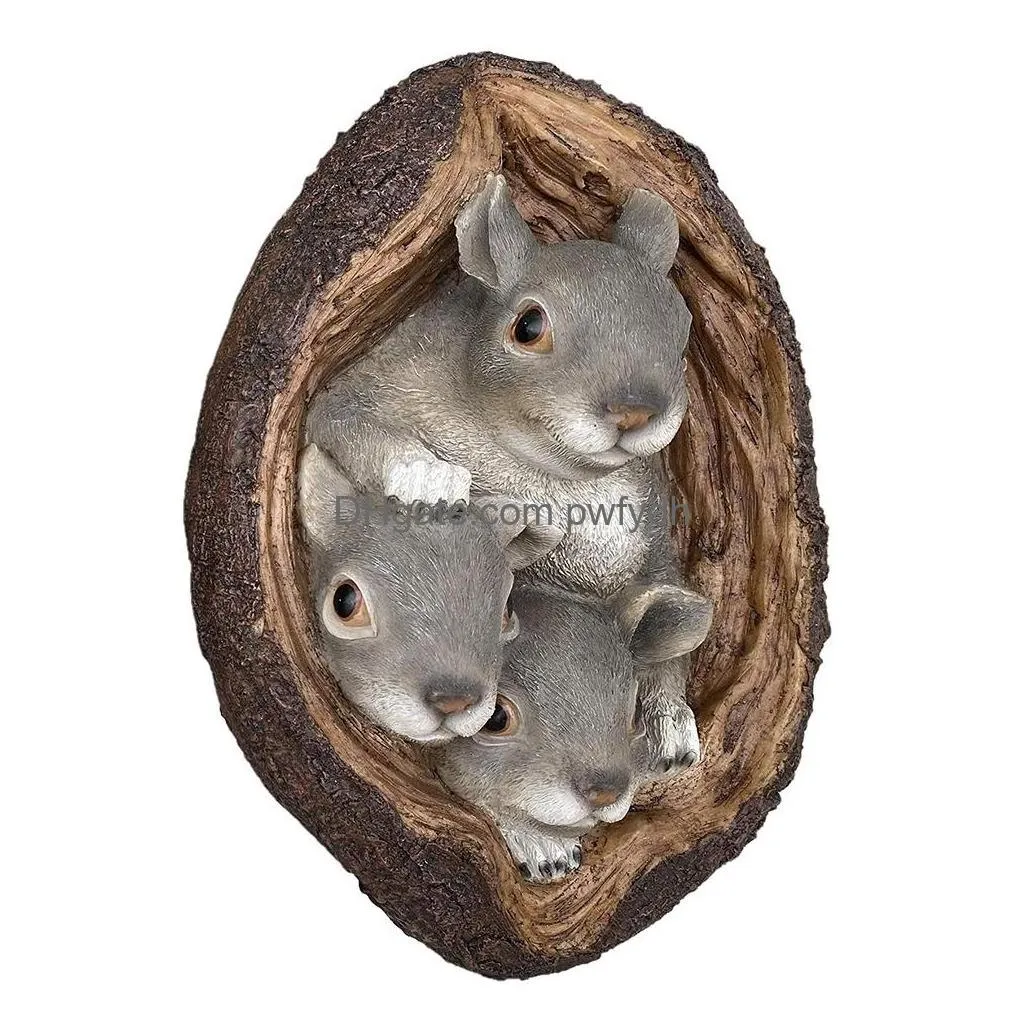 decorative objects figurines squirrel tree hugger yard art outdoor hole statues face decor novelty garden decoration sculpture 230727